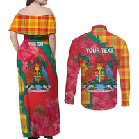 Grenada Independence Day Personalized Couples Matching Off Shoulder Maxi Dress and Long Sleeve Button Shirt Tropical Dove Bougainvillea Madras Pattern