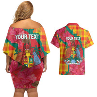 Grenada Independence Day Personalized Couples Matching Off Shoulder Short Dress and Hawaiian Shirt Tropical Dove Bougainvillea Madras Pattern