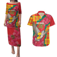 Grenada Independence Day Personalized Couples Matching Puletasi and Hawaiian Shirt Tropical Dove Bougainvillea Madras Pattern