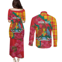 Grenada Independence Day Personalized Couples Matching Puletasi and Long Sleeve Button Shirt Tropical Dove Bougainvillea Madras Pattern