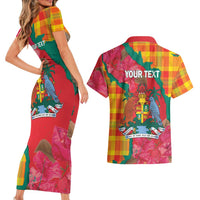 Grenada Independence Day Personalized Couples Matching Short Sleeve Bodycon Dress and Hawaiian Shirt Tropical Dove Bougainvillea Madras Pattern