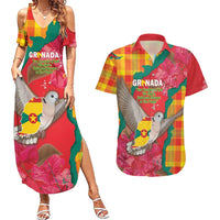 Grenada Independence Day Personalized Couples Matching Summer Maxi Dress and Hawaiian Shirt Tropical Dove Bougainvillea Madras Pattern