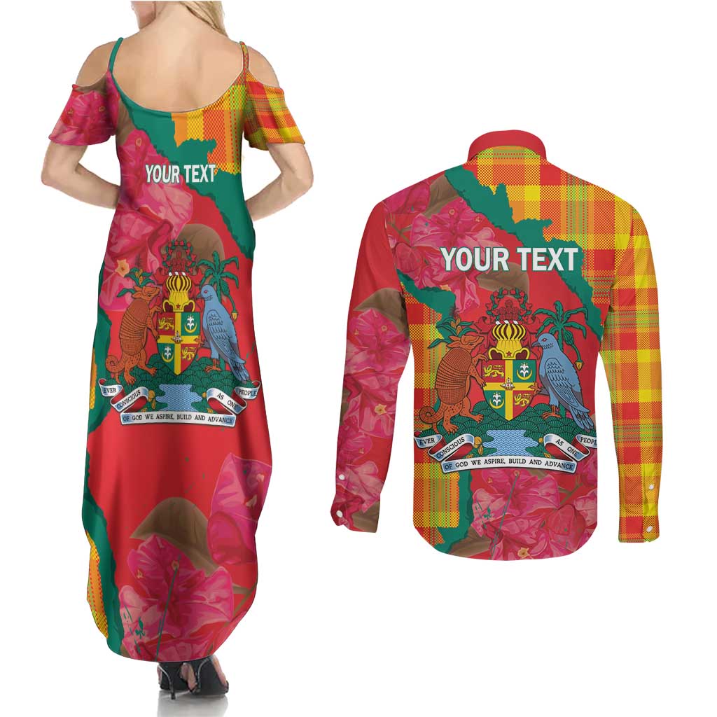 Grenada Independence Day Personalized Couples Matching Summer Maxi Dress and Long Sleeve Button Shirt Tropical Dove Bougainvillea Madras Pattern