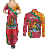 Grenada Independence Day Personalized Couples Matching Summer Maxi Dress and Long Sleeve Button Shirt Tropical Dove Bougainvillea Madras Pattern