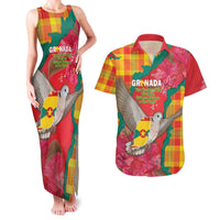Grenada Independence Day Personalized Couples Matching Tank Maxi Dress and Hawaiian Shirt Tropical Dove Bougainvillea Madras Pattern
