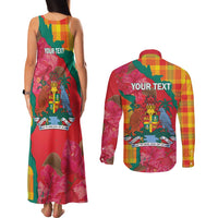 Grenada Independence Day Personalized Couples Matching Tank Maxi Dress and Long Sleeve Button Shirt Tropical Dove Bougainvillea Madras Pattern