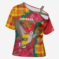 Grenada Independence Day Personalized Cross Shoulder Shirt Tropical Dove Bougainvillea Madras Pattern