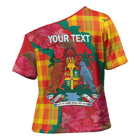 Grenada Independence Day Personalized Cross Shoulder Shirt Tropical Dove Bougainvillea Madras Pattern