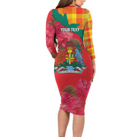 Grenada Independence Day Personalized Family Matching Long Sleeve Bodycon Dress and Hawaiian Shirt Tropical Dove Bougainvillea Madras Pattern