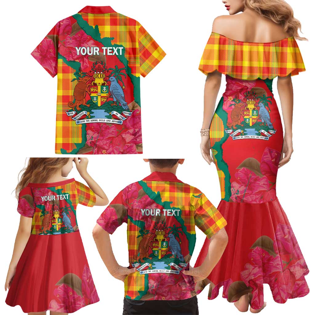 Grenada Independence Day Personalized Family Matching Mermaid Dress and Hawaiian Shirt Tropical Dove Bougainvillea Madras Pattern