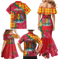 Grenada Independence Day Personalized Family Matching Mermaid Dress and Hawaiian Shirt Tropical Dove Bougainvillea Madras Pattern