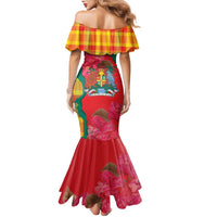 Grenada Independence Day Personalized Family Matching Mermaid Dress and Hawaiian Shirt Tropical Dove Bougainvillea Madras Pattern