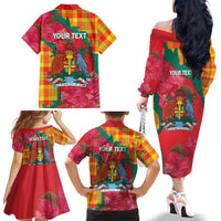 Grenada Independence Day Personalized Family Matching Off The Shoulder Long Sleeve Dress and Hawaiian Shirt Tropical Dove Bougainvillea Madras Pattern