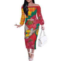 Grenada Independence Day Personalized Family Matching Off The Shoulder Long Sleeve Dress and Hawaiian Shirt Tropical Dove Bougainvillea Madras Pattern