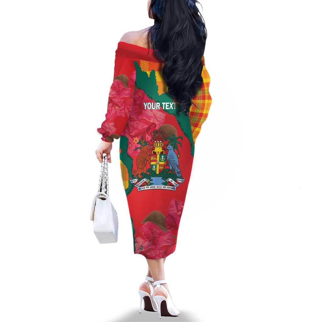Grenada Independence Day Personalized Family Matching Off The Shoulder Long Sleeve Dress and Hawaiian Shirt Tropical Dove Bougainvillea Madras Pattern
