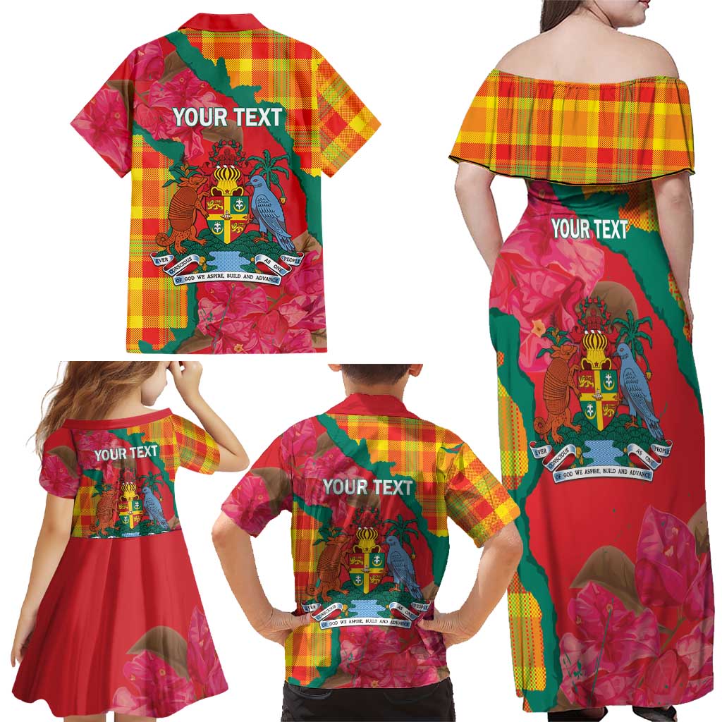 Grenada Independence Day Personalized Family Matching Off Shoulder Maxi Dress and Hawaiian Shirt Tropical Dove Bougainvillea Madras Pattern
