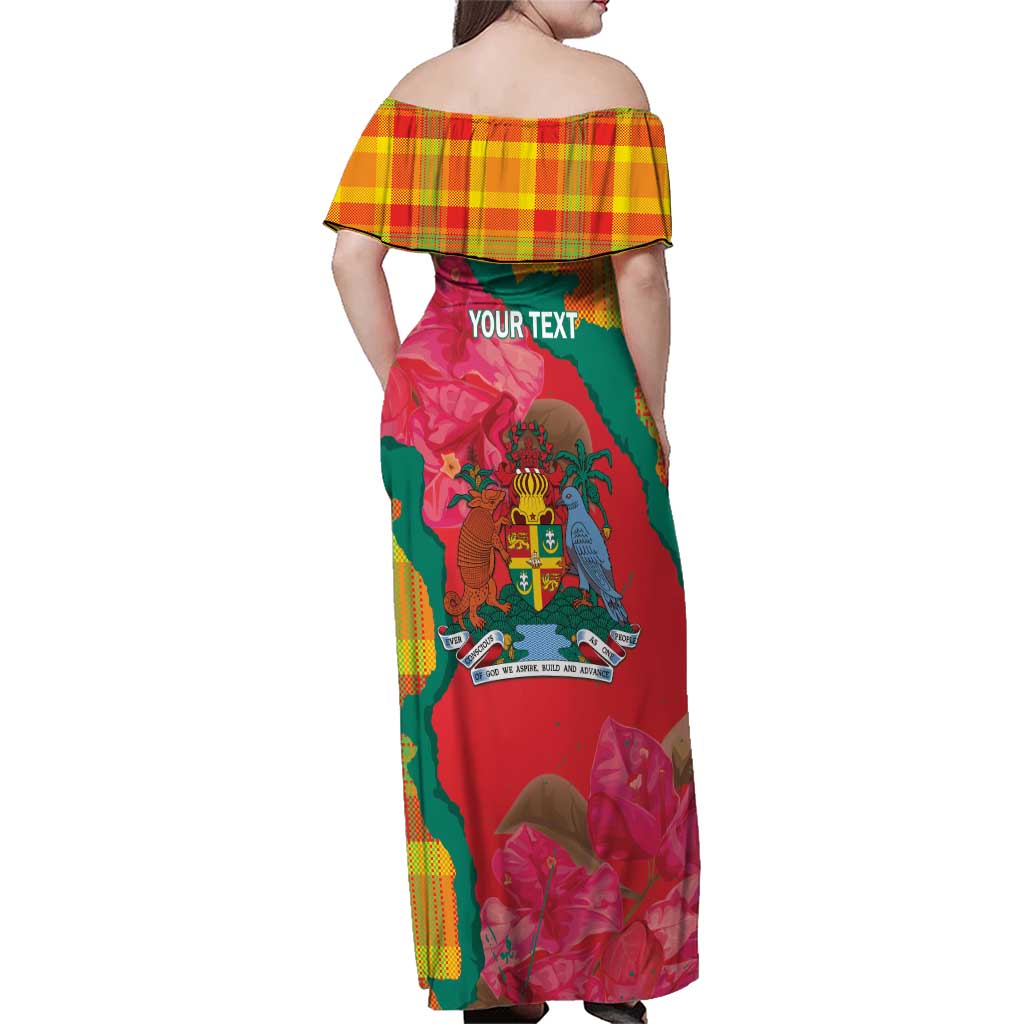 Grenada Independence Day Personalized Family Matching Off Shoulder Maxi Dress and Hawaiian Shirt Tropical Dove Bougainvillea Madras Pattern