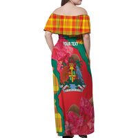Grenada Independence Day Personalized Family Matching Off Shoulder Maxi Dress and Hawaiian Shirt Tropical Dove Bougainvillea Madras Pattern