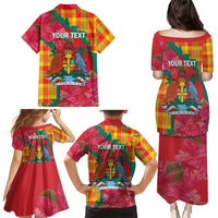 Grenada Independence Day Personalized Family Matching Puletasi and Hawaiian Shirt Tropical Dove Bougainvillea Madras Pattern