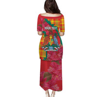 Grenada Independence Day Personalized Family Matching Puletasi and Hawaiian Shirt Tropical Dove Bougainvillea Madras Pattern