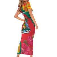 Grenada Independence Day Personalized Family Matching Short Sleeve Bodycon Dress and Hawaiian Shirt Tropical Dove Bougainvillea Madras Pattern