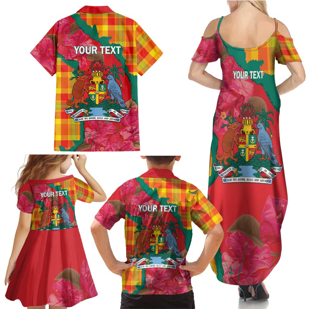 Grenada Independence Day Personalized Family Matching Summer Maxi Dress and Hawaiian Shirt Tropical Dove Bougainvillea Madras Pattern