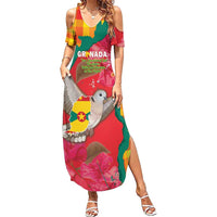 Grenada Independence Day Personalized Family Matching Summer Maxi Dress and Hawaiian Shirt Tropical Dove Bougainvillea Madras Pattern