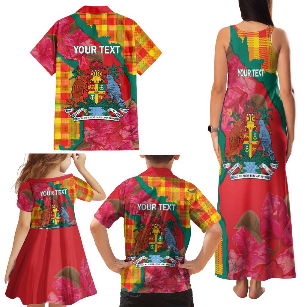 Grenada Independence Day Personalized Family Matching Tank Maxi Dress and Hawaiian Shirt Tropical Dove Bougainvillea Madras Pattern