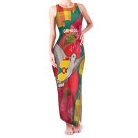 Grenada Independence Day Personalized Family Matching Tank Maxi Dress and Hawaiian Shirt Tropical Dove Bougainvillea Madras Pattern