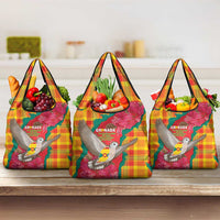 Grenada Independence Day Grocery Bag Tropical Dove Bougainvillea Madras Pattern