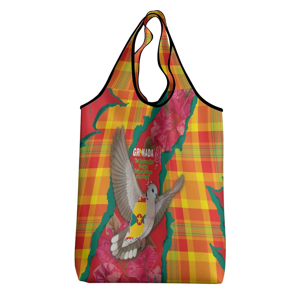 Grenada Independence Day Grocery Bag Tropical Dove Bougainvillea Madras Pattern