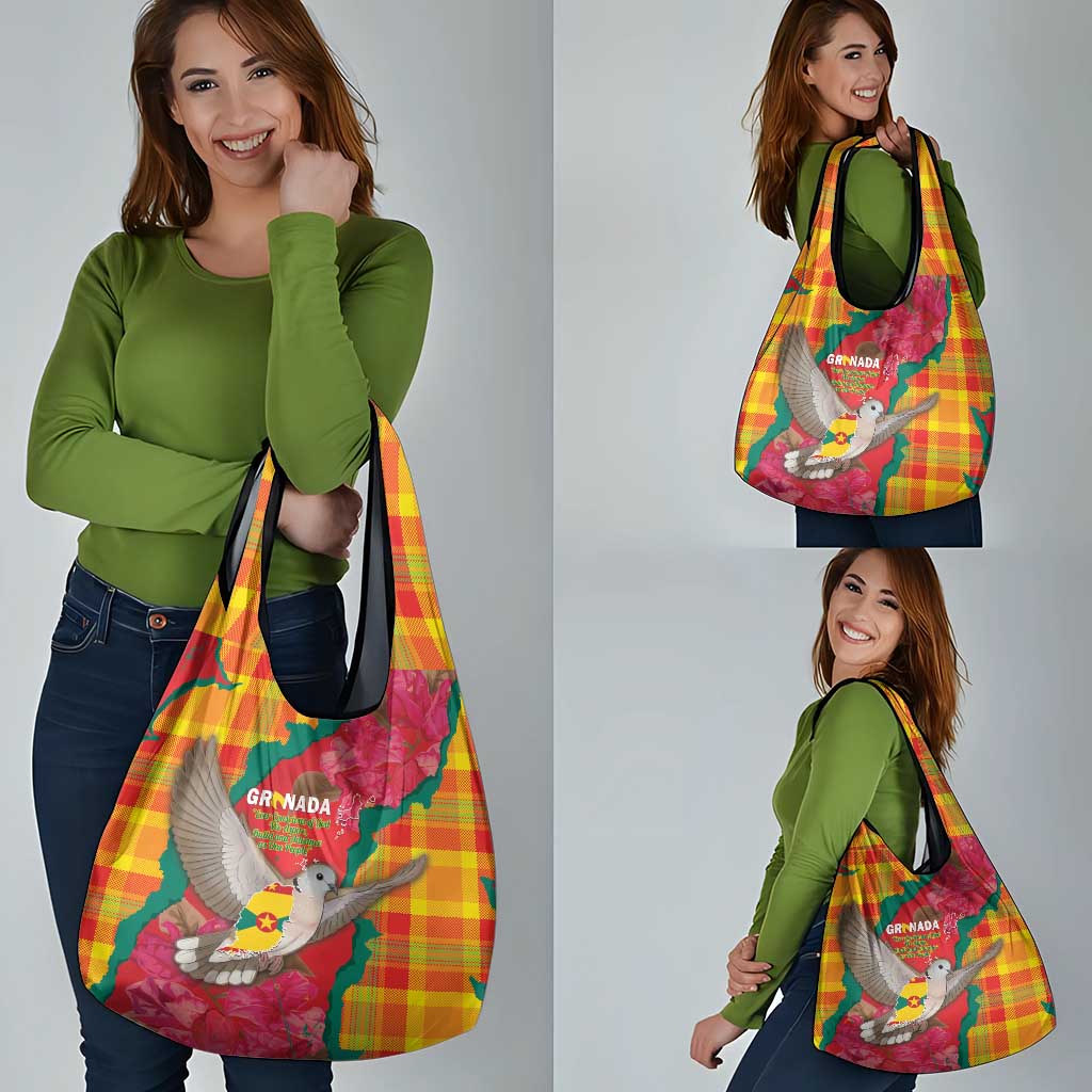 Grenada Independence Day Grocery Bag Tropical Dove Bougainvillea Madras Pattern