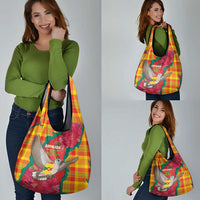Grenada Independence Day Grocery Bag Tropical Dove Bougainvillea Madras Pattern
