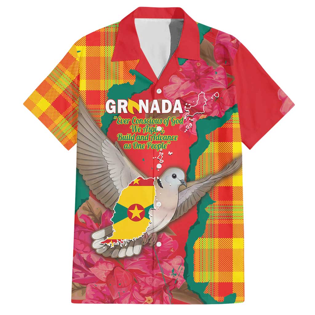 Grenada Independence Day Personalized Hawaiian Shirt Tropical Dove Bougainvillea Madras Pattern
