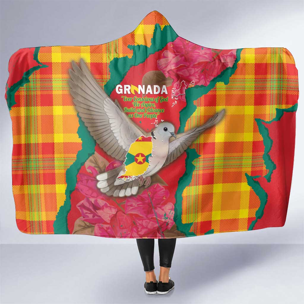 Grenada Independence Day Hooded Blanket Tropical Dove Bougainvillea Madras Pattern