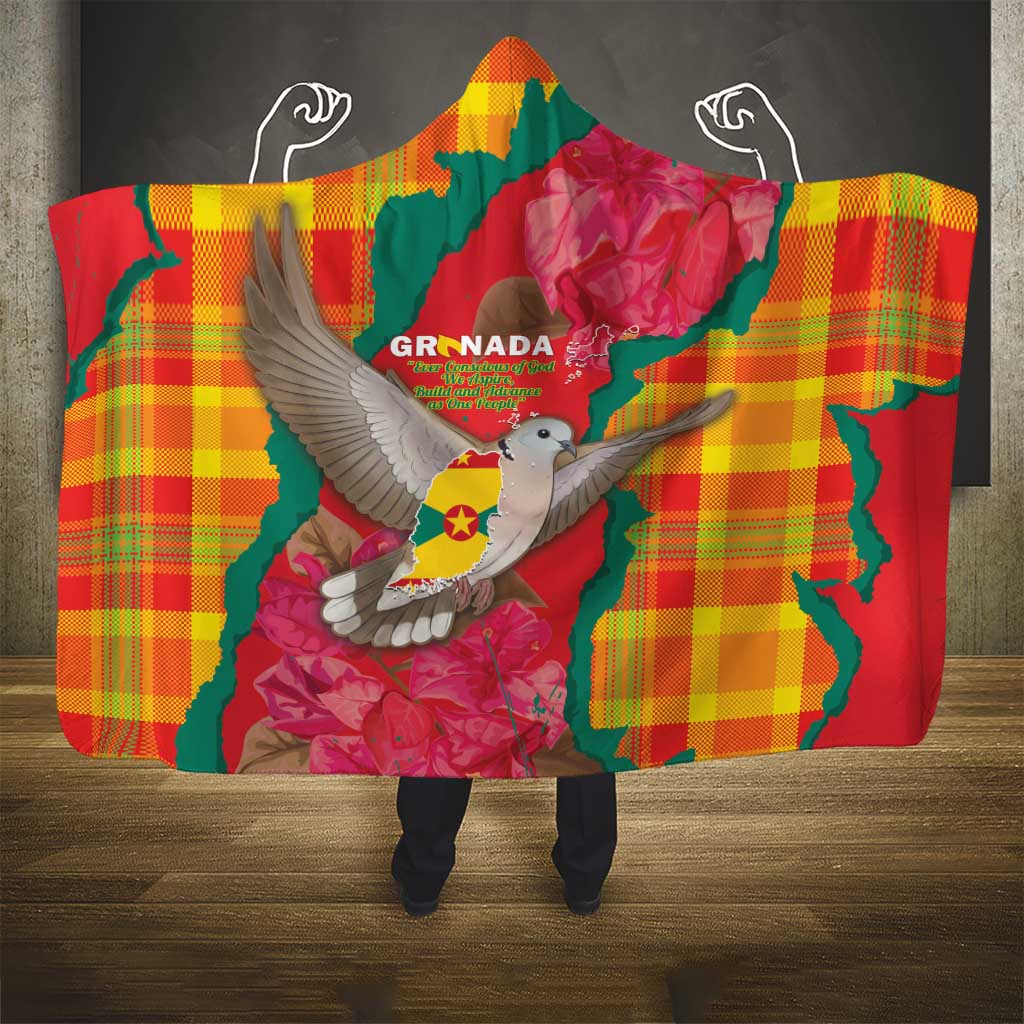 Grenada Independence Day Hooded Blanket Tropical Dove Bougainvillea Madras Pattern