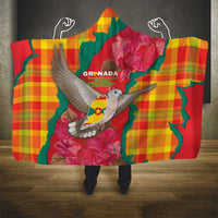 Grenada Independence Day Hooded Blanket Tropical Dove Bougainvillea Madras Pattern