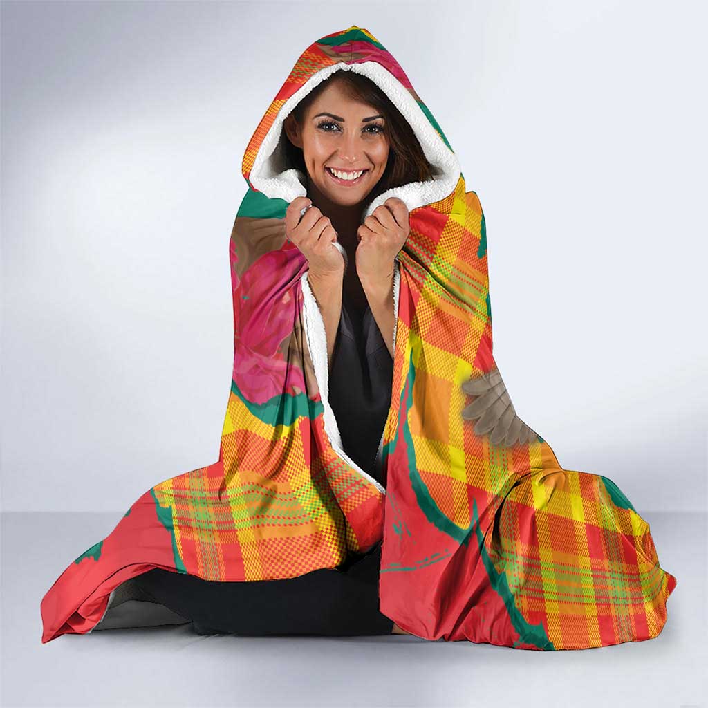 Grenada Independence Day Hooded Blanket Tropical Dove Bougainvillea Madras Pattern