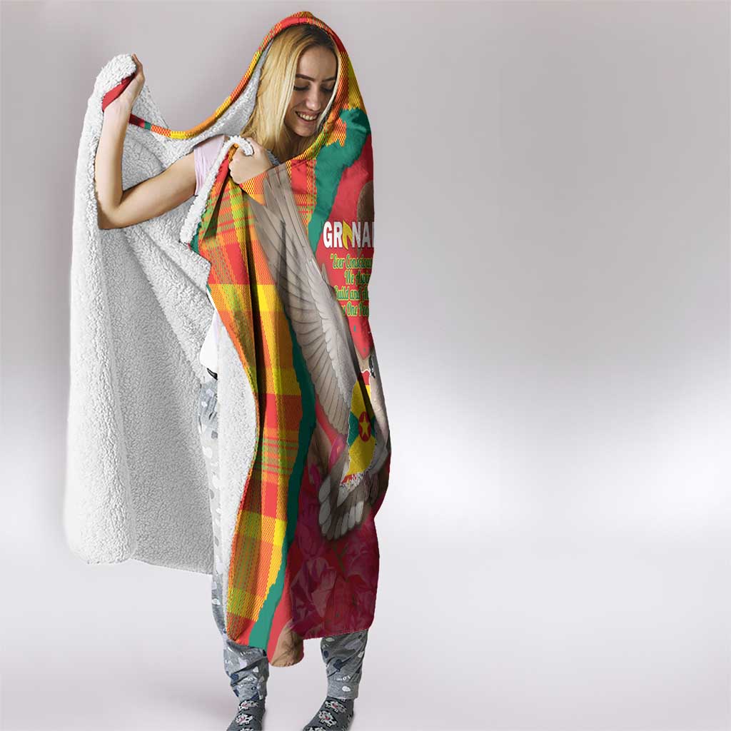 Grenada Independence Day Hooded Blanket Tropical Dove Bougainvillea Madras Pattern