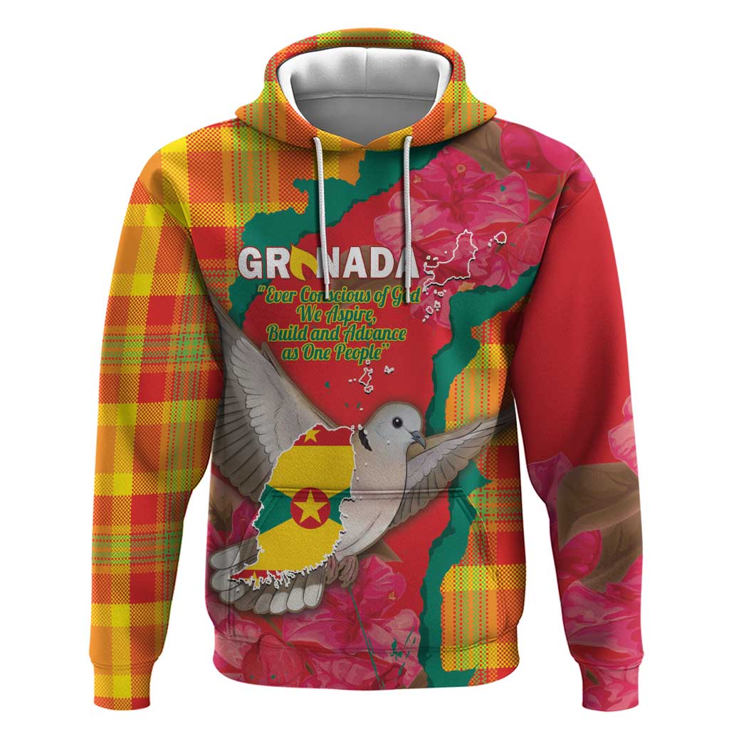 Grenada Independence Day Personalized Hoodie Tropical Dove Bougainvillea Madras Pattern