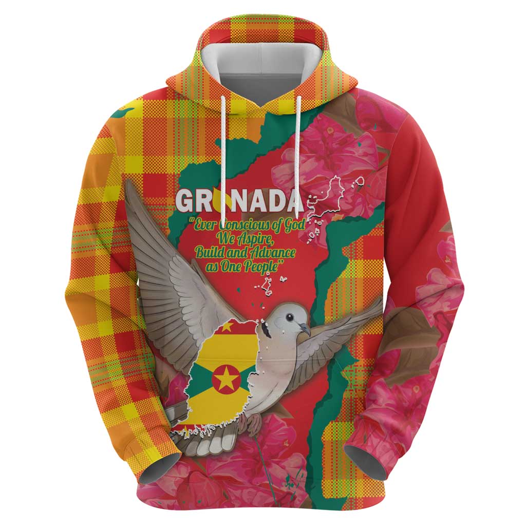 Grenada Independence Day Personalized Hoodie Tropical Dove Bougainvillea Madras Pattern