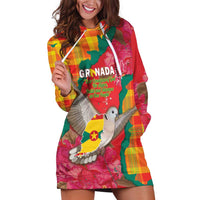 Grenada Independence Day Personalized Hoodie Dress Tropical Dove Bougainvillea Madras Pattern