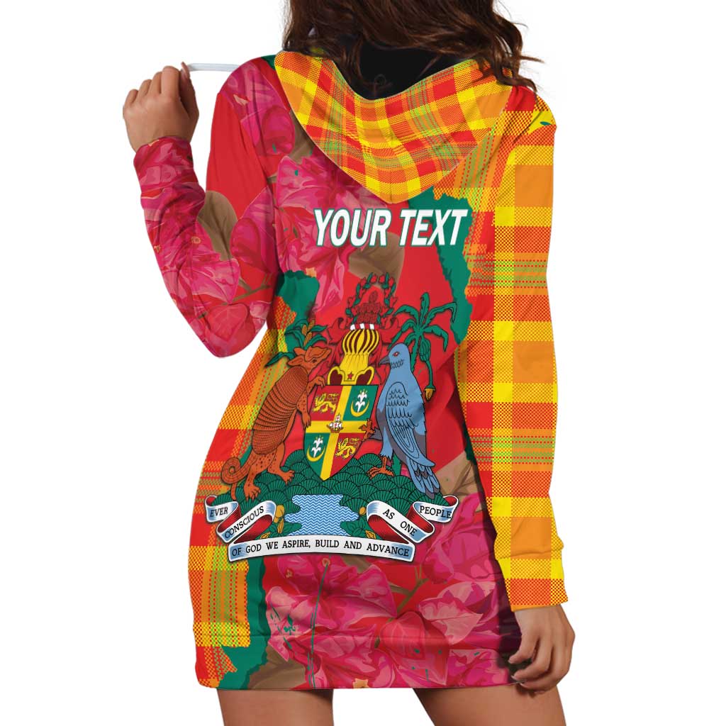 Grenada Independence Day Personalized Hoodie Dress Tropical Dove Bougainvillea Madras Pattern