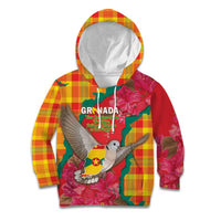 Grenada Independence Day Personalized Kid Hoodie Tropical Dove Bougainvillea Madras Pattern