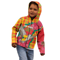 Grenada Independence Day Personalized Kid Hoodie Tropical Dove Bougainvillea Madras Pattern