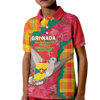 Grenada Independence Day Personalized Kid Polo Shirt Tropical Dove Bougainvillea Madras Pattern