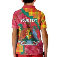 Grenada Independence Day Personalized Kid Polo Shirt Tropical Dove Bougainvillea Madras Pattern