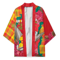 Grenada Independence Day Personalized Kimono Tropical Dove Bougainvillea Madras Pattern