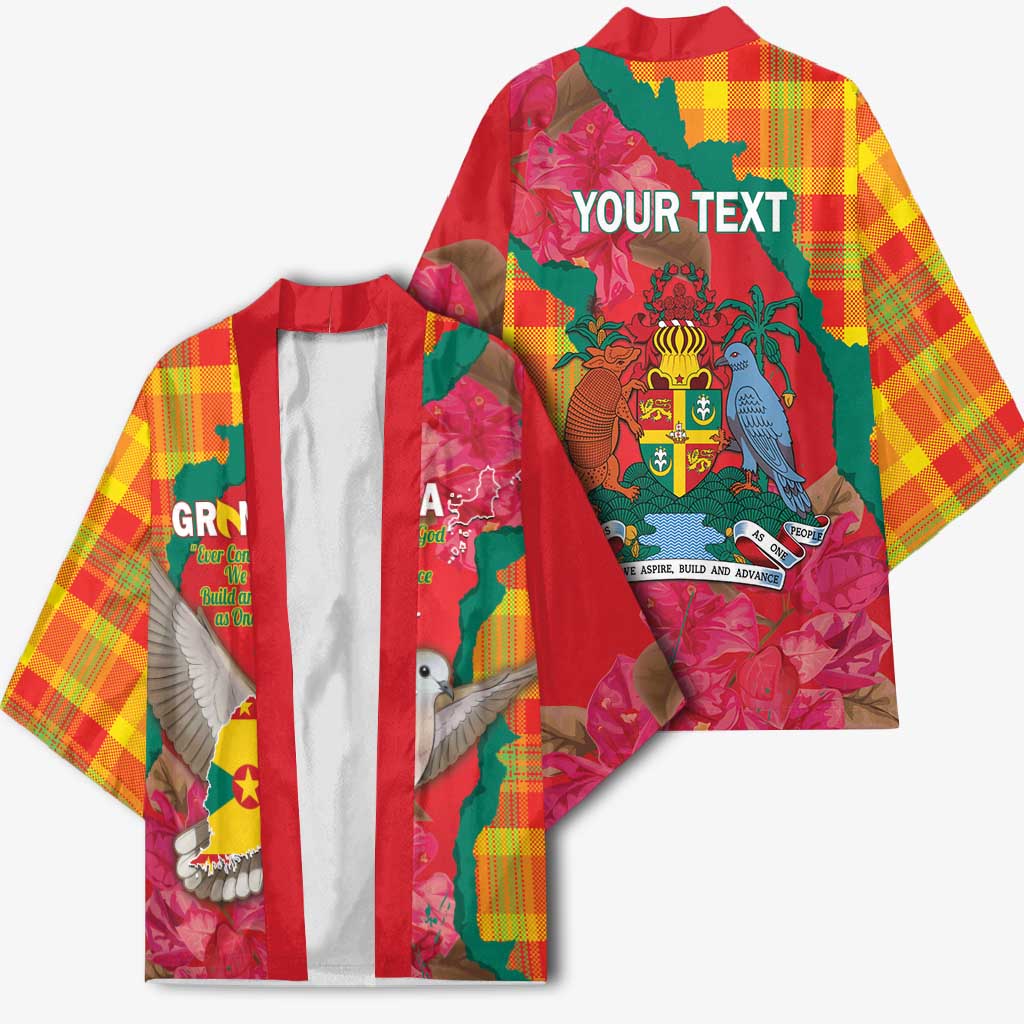 Grenada Independence Day Personalized Kimono Tropical Dove Bougainvillea Madras Pattern