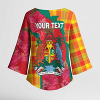 Grenada Independence Day Personalized Kimono Sleeve Blouse Tropical Dove Bougainvillea Madras Pattern